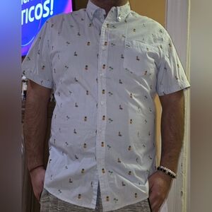 Men's Light Blue Short Sleeve Shirt with Tropical Print